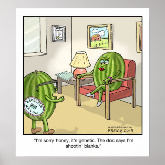 Funny Cartoon Poster Seedless Watermelon