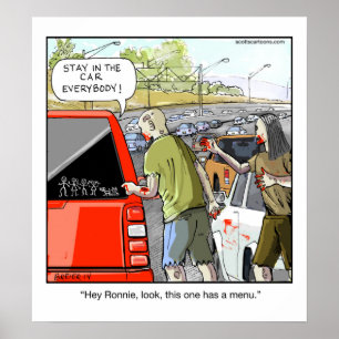 Funny Cartoon Poster - Zombie Minivan