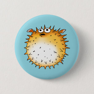 Funny Cartoon Puffer Fish Design Button