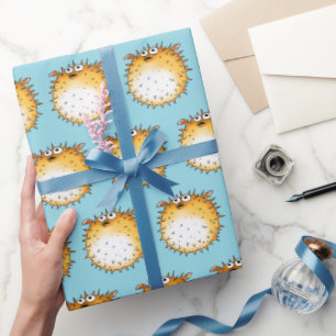Funny Cartoon Puffer Fish Design Geschenkpapier