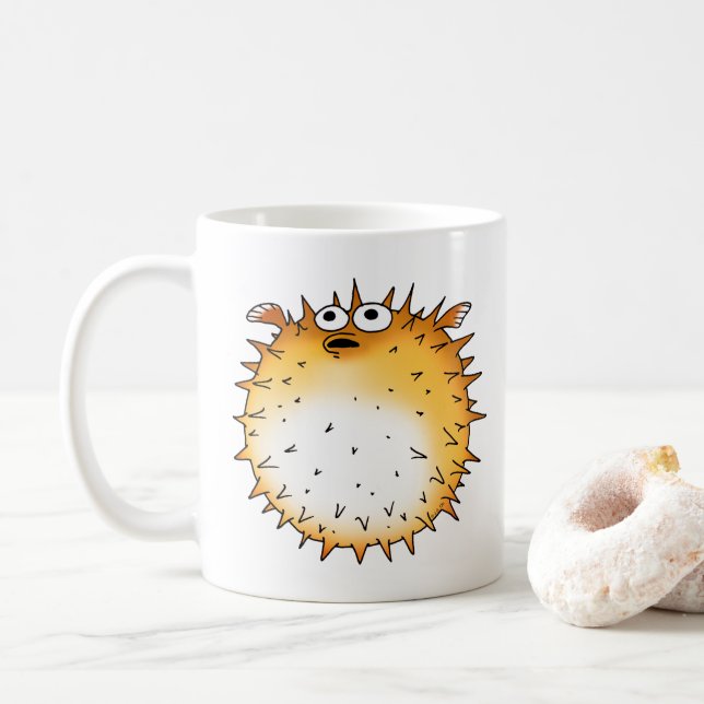 Funny Cartoon Puffer Fish Design Kaffeetasse (Mit Donut)