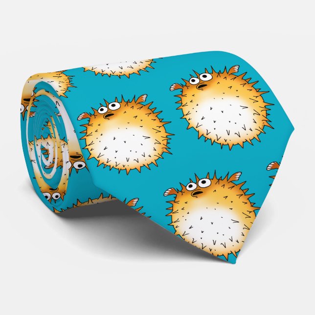 Funny Cartoon Puffer Fish Design Krawatte (Gerollt)