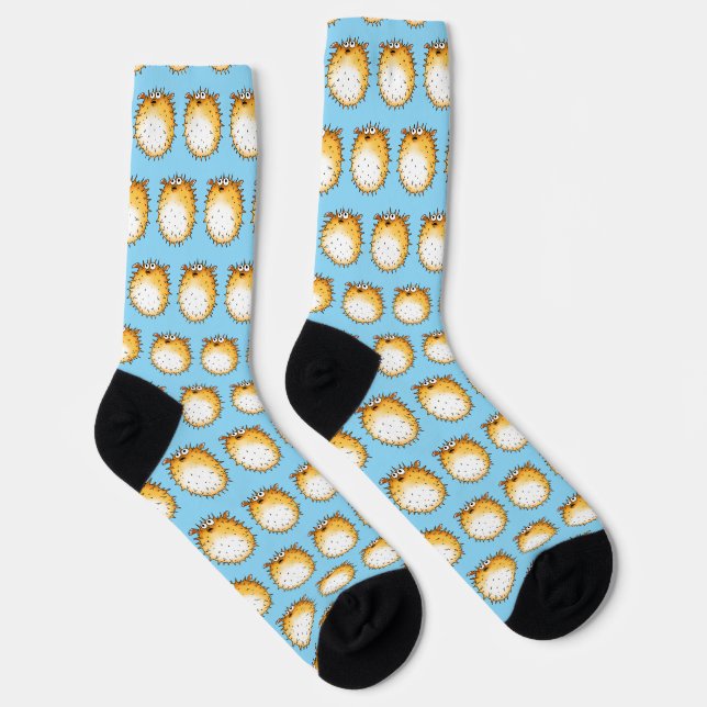 Funny Cartoon Puffer Fish Design Socken (Rechts)