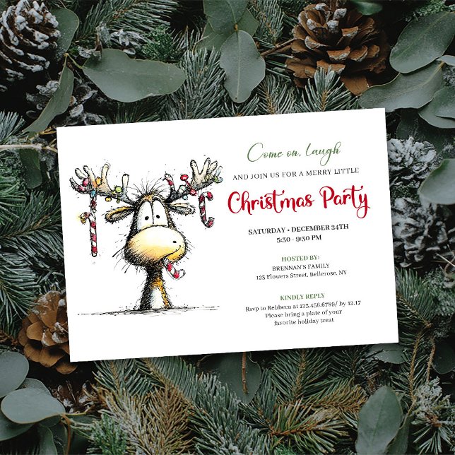 Funny cartoon reindeer Christmas party invitation Einladung (Funny cartoon reindeer Christmas party invitation

)
