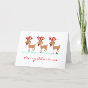 Funny Cartoon Reindeer Dei Weihnachtsmannmütze Karte
