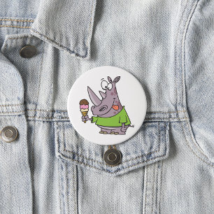 Funny Cartoon Rhino Eating Ice Süße Tier Button
