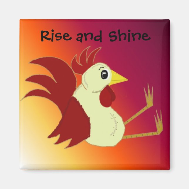 Funny Cartoon Rooster mit Sprichwort Magnet (Vorne)