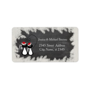 Funny Cartoon Santa Cat Pärchenchalkboard Adressaufkleber