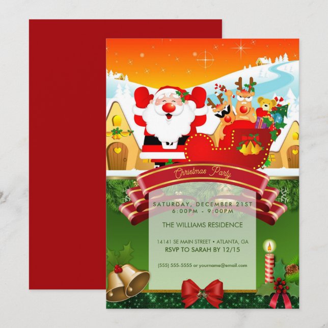 Funny Cartoon Santa Claus Einladung (Vorne/Hinten)