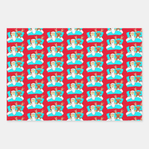 Funny Cartoon Santa, Rentier und Toilettenwalze Geschenkpapier Set