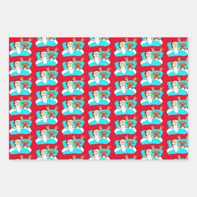 Funny Cartoon Santa, Rentier und Toilettenwalze Geschenkpapier Set (Vorderseite)