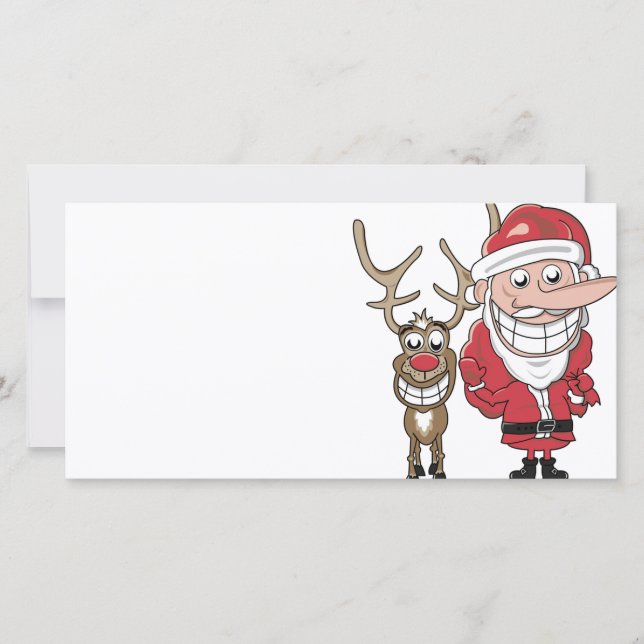 Funny Cartoon Santa und Rudolph Feiertagskarte (Vorderseite)