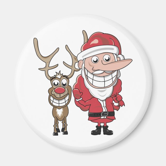 Funny Cartoon Santa und Rudolph Magnet (Vorne)