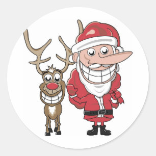 Funny Cartoon Santa und Rudolph Runder Aufkleber