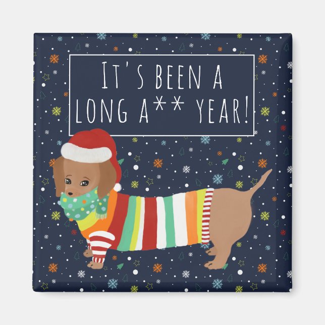Funny Cartoon Sausage Dog Long Year Christmas 2021 Magnet (Vorne)