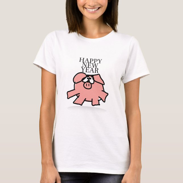 Funny Cartoon Schweinejahr 2019 T - Shirt (Vorderseite)