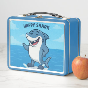 Funny Cartoon Shark in Slippers - Happy Shark Metall Brotdose