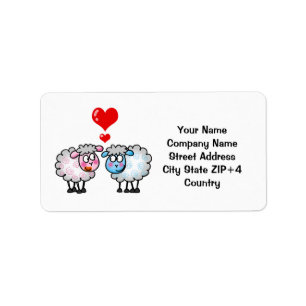 Funny Cartoon Sheeps, Hochzeitpaar Adressaufkleber