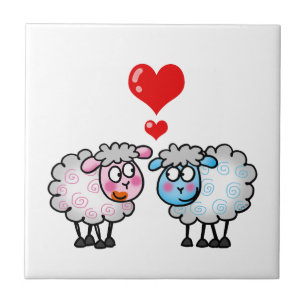 Funny Cartoon Sheeps, Hochzeitpaar Fliese