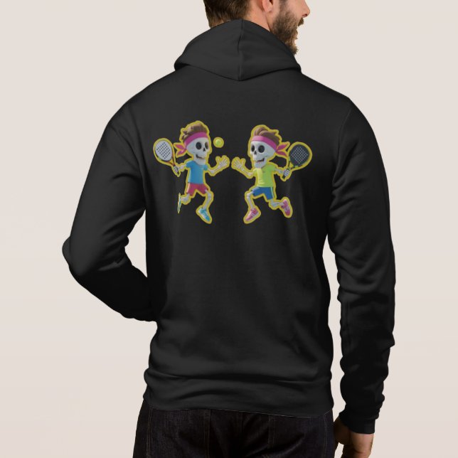 Funny Cartoon Skeletons Playing Padel Tennis – 3D  Hoodie (Rückseite)