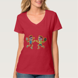 Funny Cartoon Skeletons Playing Padel Tennis – 3D  T-Shirt