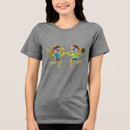Funny Cartoon Skeletons Playing Padel Tennis – 3D  Tri-Blend Shirt
