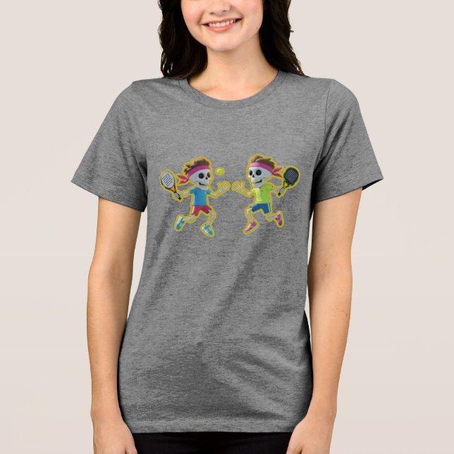 Funny Cartoon Skeletons Playing Padel Tennis – 3D  Tri-Blend Shirt (Vorderseite)