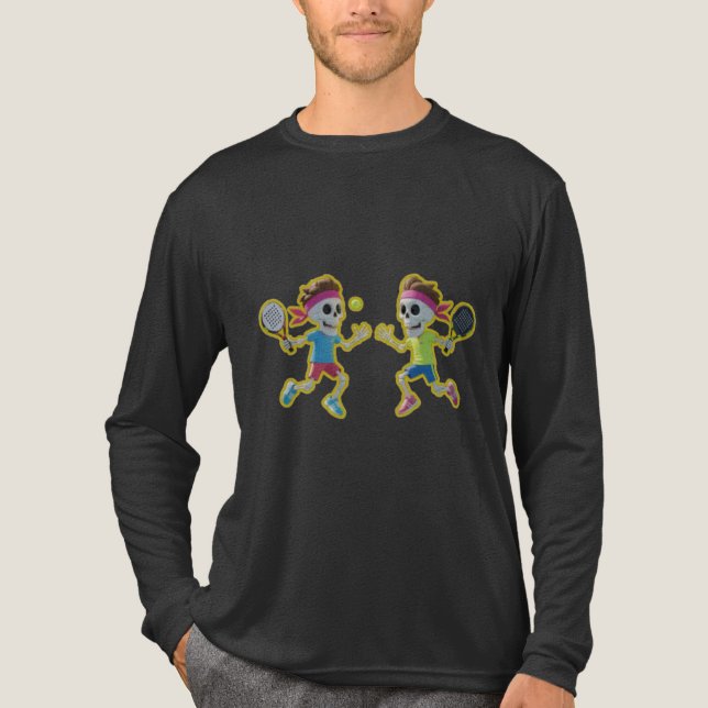 Funny Cartoon Skeletons Playing Padel Tennis – 3D  Tri-Blend Shirt (Vorderseite)