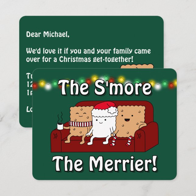 Funny Cartoon S'more Weihnachten Party Einladung (Vorne/Hinten)