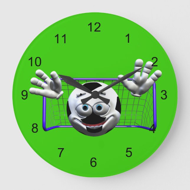 Funny Cartoon Soccer Ball Große Wanduhr (Vorderseite)