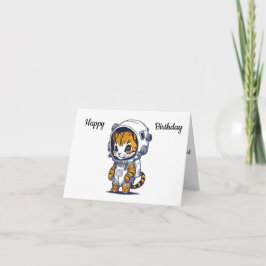 Funny Cartoon Space Cat Happy Birthday Karte
