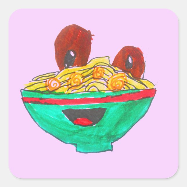 Funny Cartoon Spaghetti Fleischbällchen Kunst Quadratischer Aufkleber (Vorderseite)