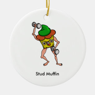 Funny Cartoon Stud Muffin Workout Keramikornament