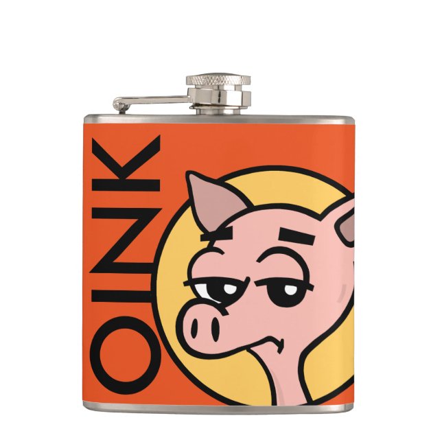 FUNNY CARTOON STYLE PIG VINYL WRAPPY FLASK FLACHMANN (Vorderseite)