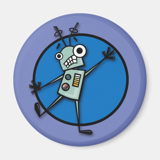 FUNNY CARTOON STYLE ROBOT ROUND MAGNET (Vorne)