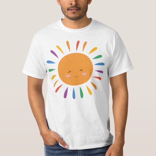 Funny Cartoon Sun LGBT T - Shirt - Leichter Regenb (Vorderseite)