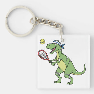  Funny Cartoon T-Rex Playing Tennis Dinosaur Schlüsselanhänger