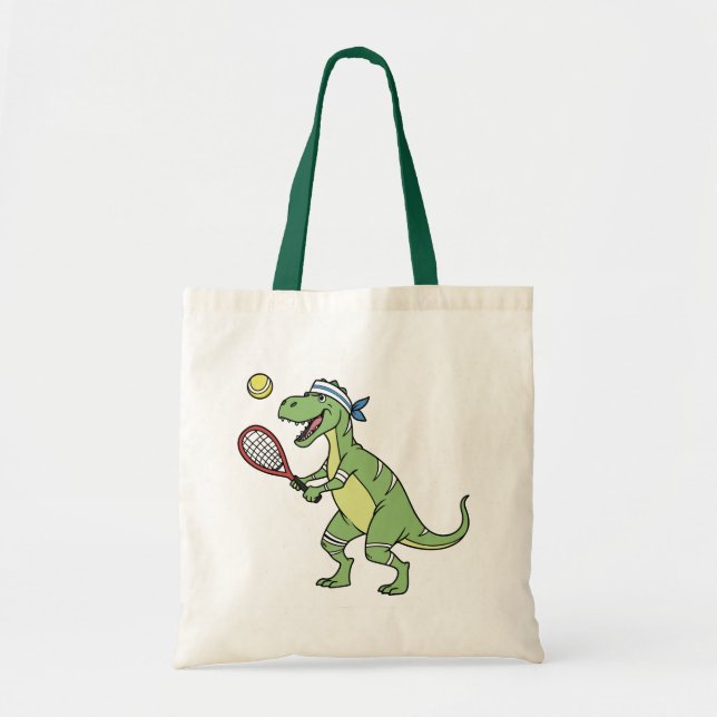  Funny Cartoon T-Rex Playing Tennis Dinosaur Tragetasche (Vorne)