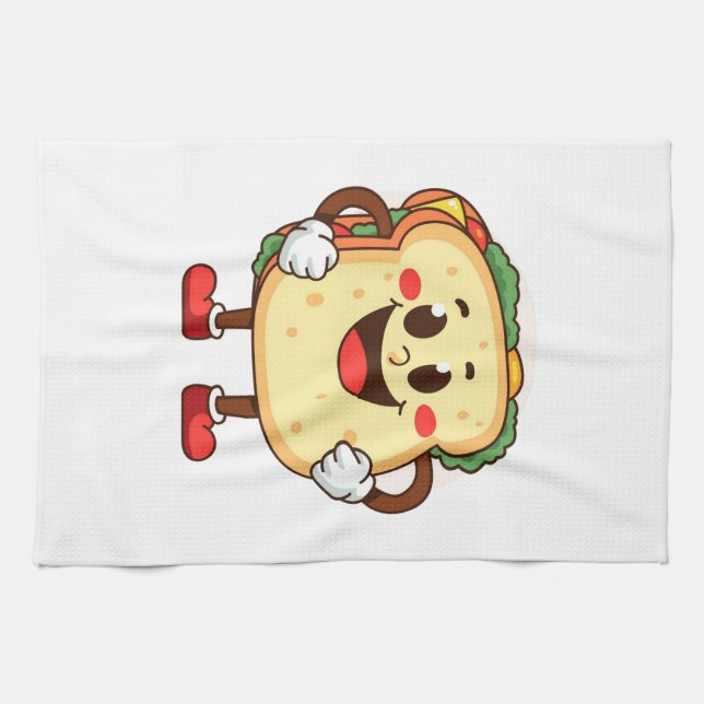 Funny Cartoon Toast Character Illustration Geschirrtuch (Horizontal)