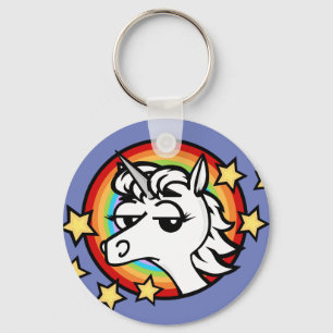 FUNNY CARTOON UNICORN ROUND SCHLÜSSELANHÄNGER