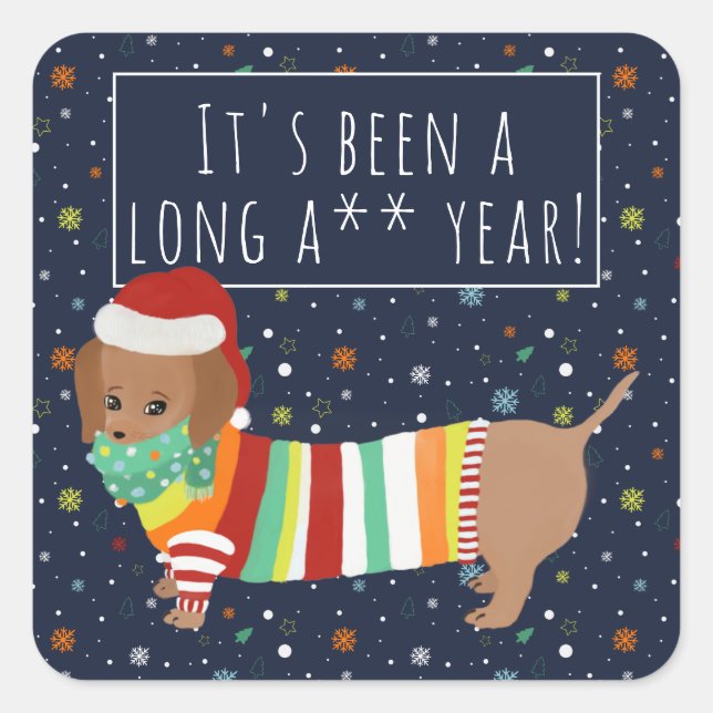 Funny Cartoon Wurst Hund Long Year Christmas 2020 Quadratischer Aufkleber (Vorderseite)