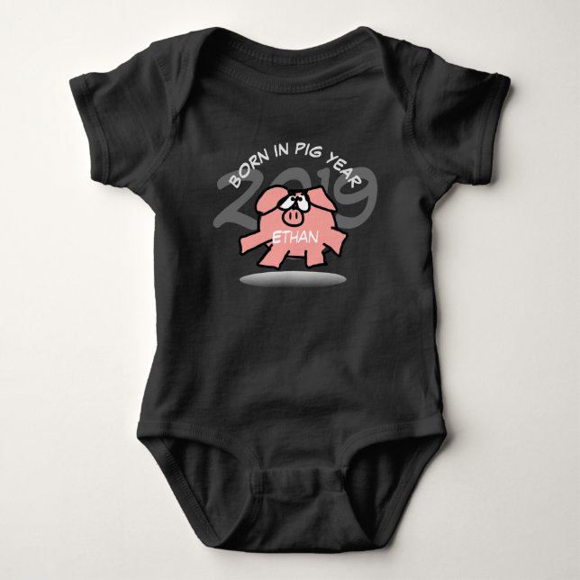 Funny Cartoons Pink Pig Custom Personalisiert Baby Baby Strampler (Vorderseite)