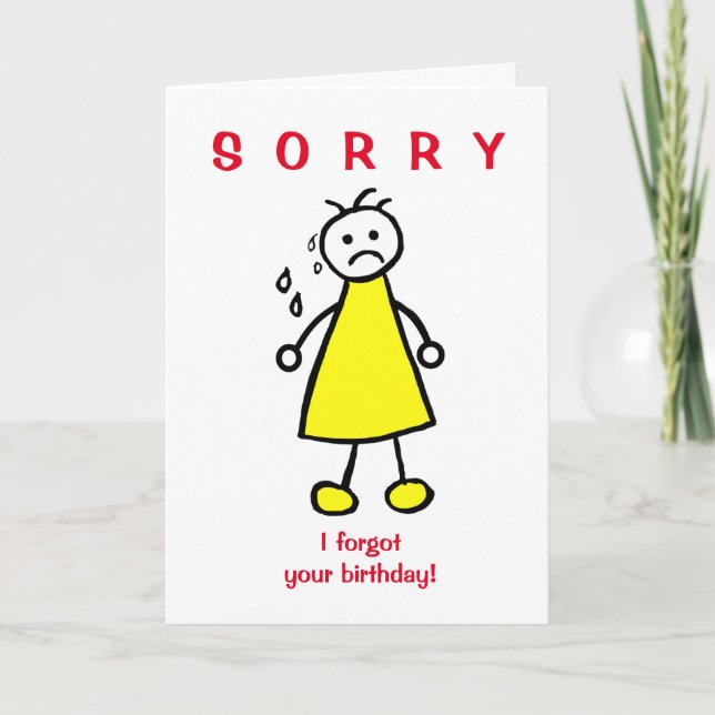 Funny Cartoons Sorry vergessen Belated Birthday Karte (Vorderseite)