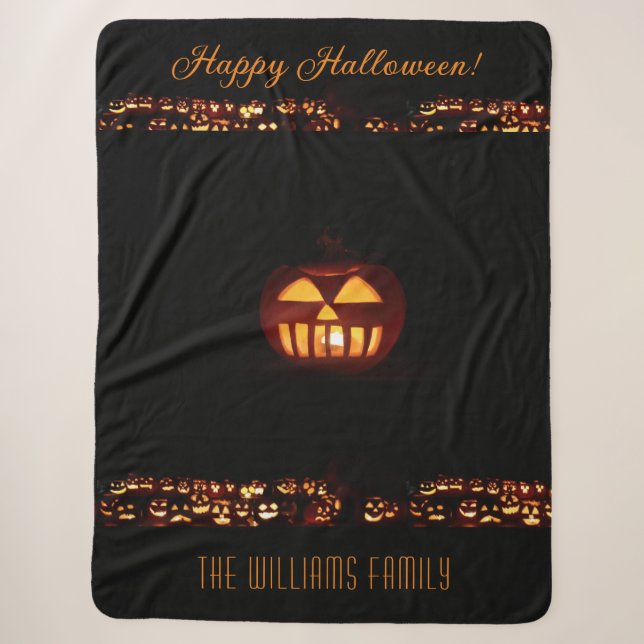 Funny Carved Pumpkins Jack O'Lantern Halloween Sherpadecke (Vorderseite)