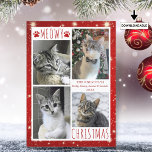 Funny Cat 4 Foto Collage MEOWY CHRISTMAS Red Feiertagskarte<br><div class="desc">Funny Cat Foto-Urlaubskarte mit 4 Bildern mit dem Gruß MEOWY CHRISTMAS (oder Ihrem persönlichen Gruß) in modernen handgeschriebenen Typografie mit Katzenaufdruck auf weißem und rotem Hintergrund mit Lichtern und Sternen. HILFE: Für Hilfe bei der Modifizierung oder Personalisierung des Designs, bei Farbänderungen, bei der Größenänderung, bei der Übertragung des Designs auf...</div>