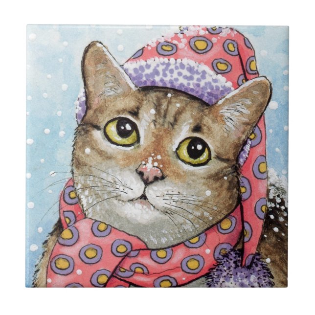 Funny Cat 642 Winterschnee Fliese (Vorderseite)
