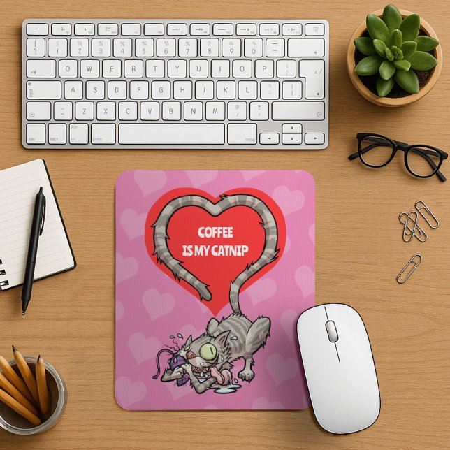 Funny Cat Add Your Own Text Crazy Catnip Cartoon Mousepad (Von Creator hochgeladen)