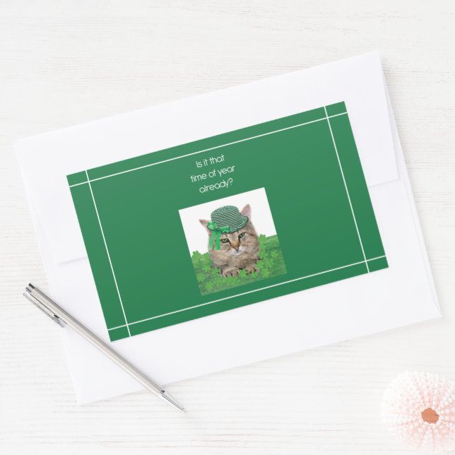 Funny Cat am St. Patrick's Day Rechteckiger Aufkleber (Umschlag)