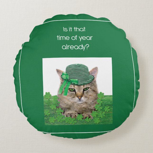 Funny Cat am St. Patrick's Day Rundes Kissen (Vorderseite)