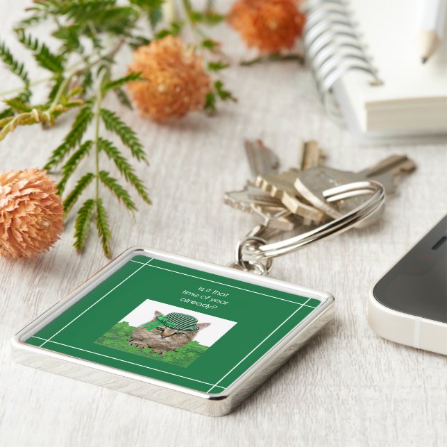 Funny Cat am St. Patrick's Day Schlüsselanhänger (Seite)